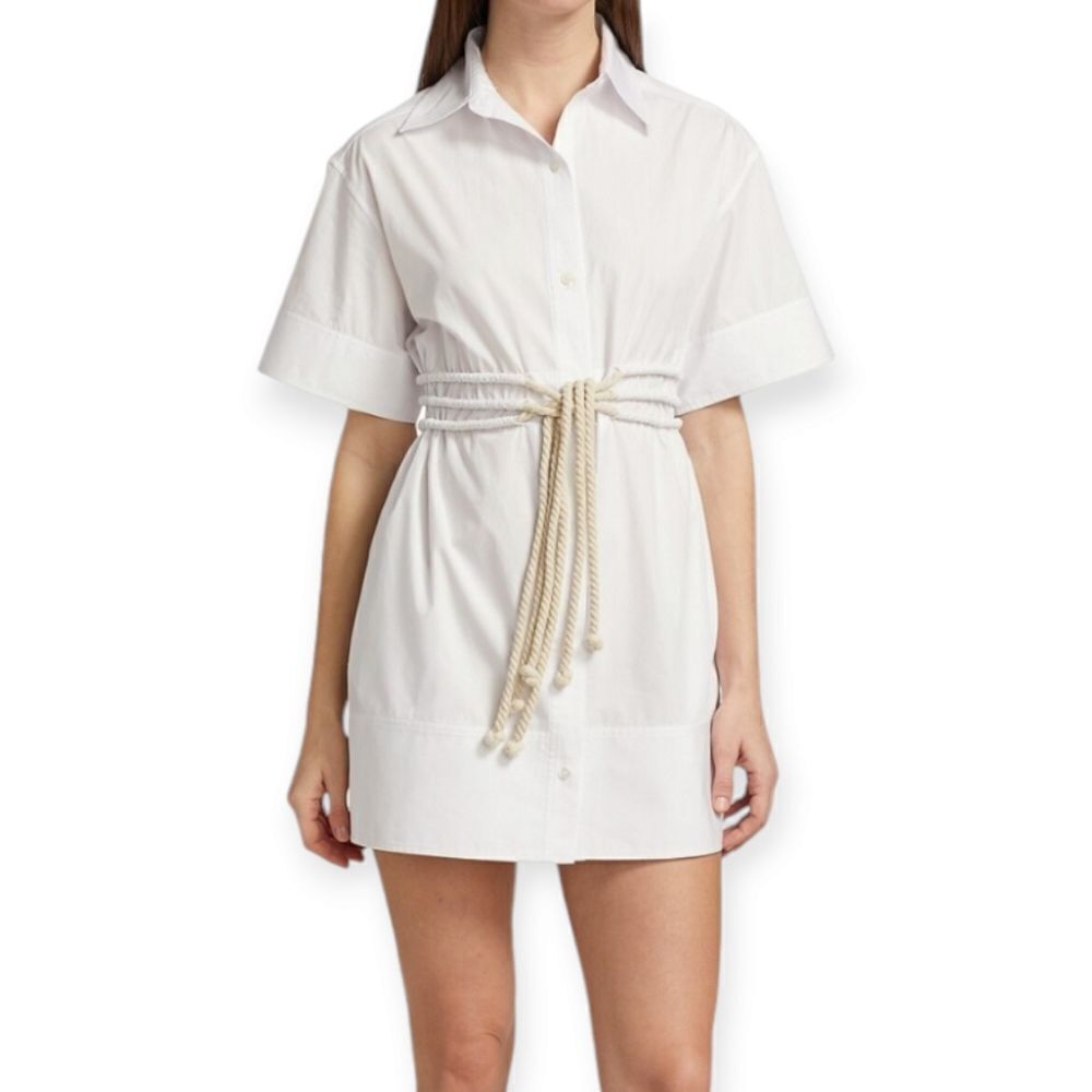 Japanese Cotton Shirtdress White Mini Shirt Dress Tie Waist Size 6 🤍